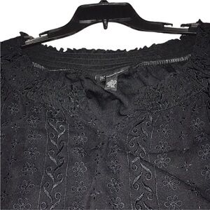 INC International Concepts size XL black semi sheer lace top lined 3/4 sleeve
